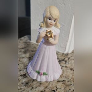 Enesco Blonde 9th Birthday Girl Figurine with Light Pink Dress and Gold Accent
